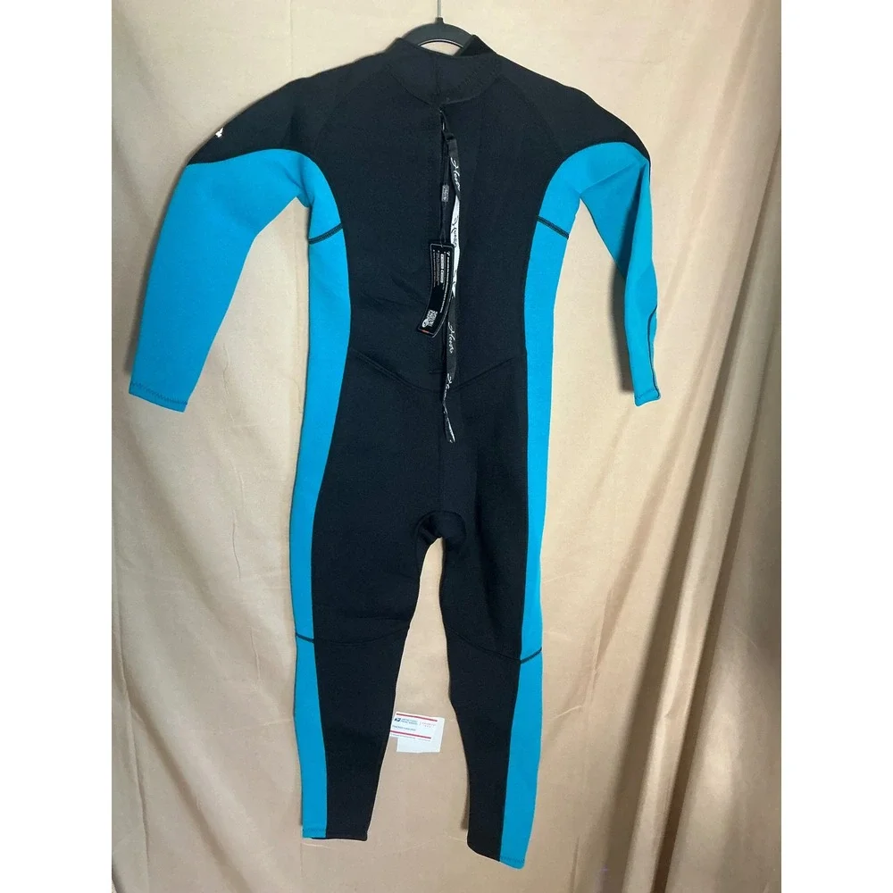 Hevto Wetsuit Kids Size 12 Black Blue New 3/2mm Neoprene Full Body Back Zip
